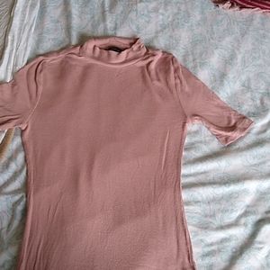 Dusty rose ribbed faux turtle neck top